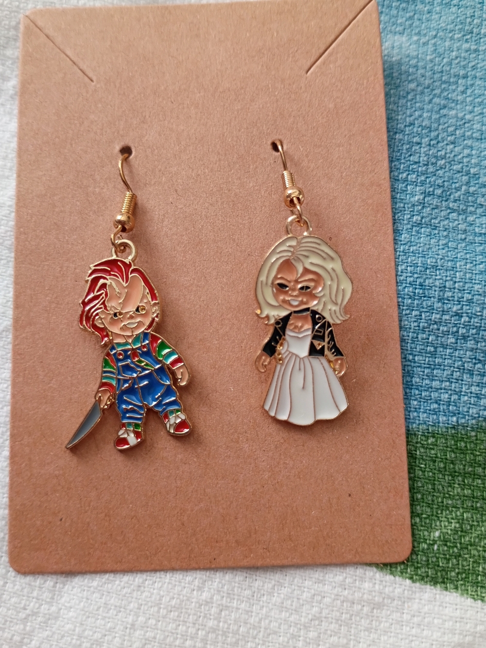 Chucky & Tiffany Valentine Enamel Horror Movie Dangle Earrings